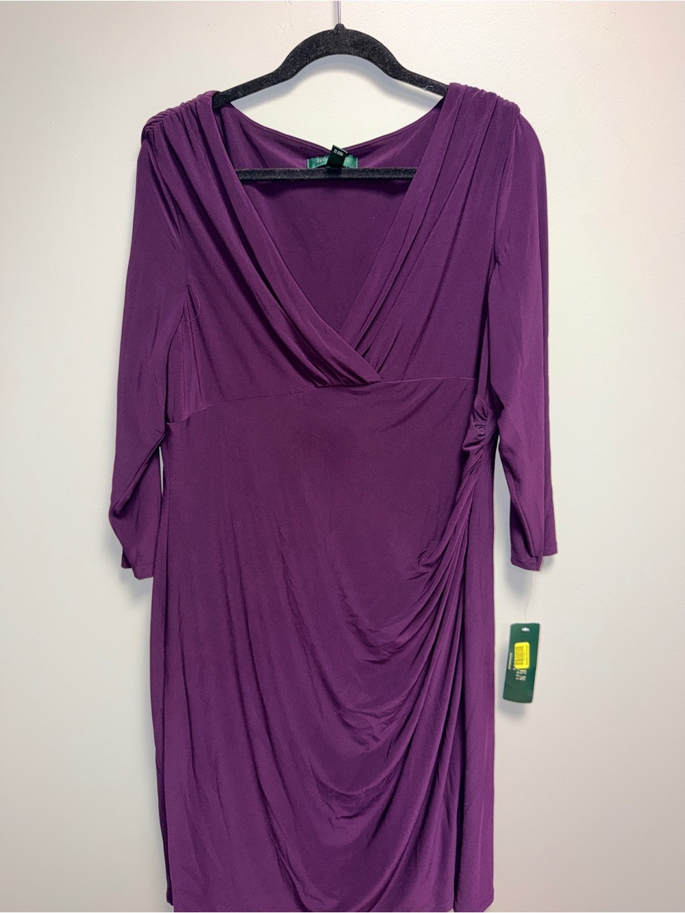 NWT Lauren Ralph Lauren Deep Purple Faux-Wrap Long Sleeve Dress